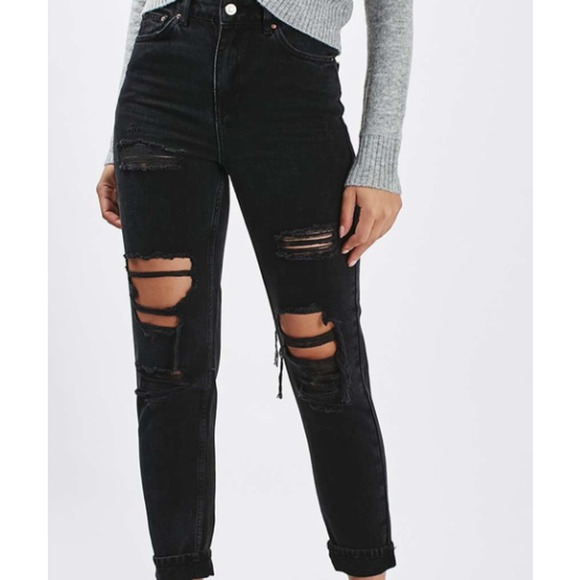 Topshop Denim - Topshop Mom Jeans 28 Black Distressed High Waist